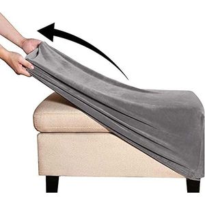 Fluwelen Poef Hoes Stretch Rechthoek Voetenbank Cover Opvouwbare Opslag Poef Hoezen voor Woonkamer met Elastische Bodem (Color : Grey, Size : LARGE)