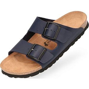 BOnova Damessandalen, damessandalen met voetbed, antislip zomerschoenen met rubberen zool, premium slippers van kurk, gezellige pantoffels voor dames, blauw, 36 EU