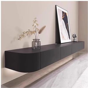 Zwevende Tv-kast, Tv-meubel Met Lade, Staande Of Hangende Tv-kast, Moderne Entertainment-mediaconsole, Grote Opberg-tv-bank, Zwevende Planken(Black,220x24x20cm)