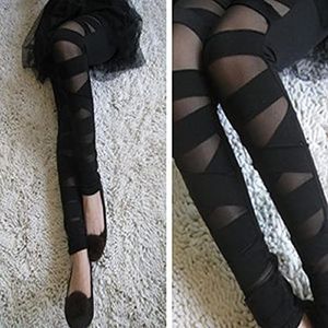 Dames Ripped Leggings voor Vrouwen Broek Mesh Bandage Leggins Kant Punk Rock Fashion Dames Plus Size Gothic Legging Laces Zwart