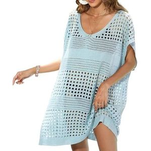 Cover Ups Voor Vrouwen Strandkleding Dames Badpak Losse Jurk Holle Bikini Cover Up Pure Kleur Strandkleding Voor Vrouw Zomer Badmode Zonnebrandcrème Kleding Badpak Cover Ups Voor Vrouwen (Blauw)