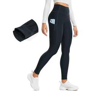 CRZ YOGA Thermische fleece gevoerde leggings voor dames 28 inch - Winterwarme, hoog getailleerde wandelbroek met zakken, hardloopleggings voor trainingen echte marine S