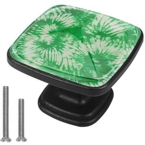 Verbeter je meubels met chique zwarte kastknoppen, set van 4 vierkante ladehandgrepen met patroon voor keuken, woonkamer, kledingkasten, groene tie-dye