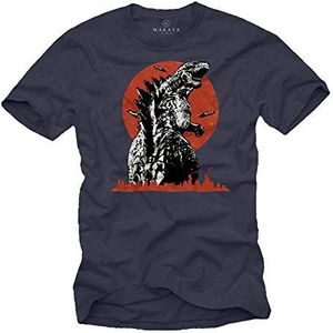 MAKAYA T-Shirt Heren - Koning Der Monsters - Korte Mouw Ronde Hals Dinosauriër T-Shirt Met Motief Blauw Mannen/Jongens/Kinderen Maat S