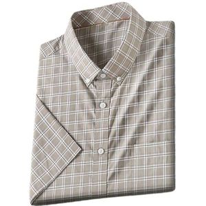 Heren Dunne Plaid Korte Mouw Shirts Mannen Zomer Klassieke Mode Eenvoudige Pocket Shirts Mannelijke Kleding Shirts, Kaki, 3XL