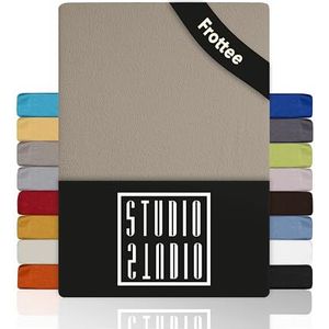 STUDIO Basic Frottee Spannbettlaken 180x200cm, Baumwolle kuschelig und weich, OEKO-TEX 100, Markenqualität, Bettlaken Spannbetttuch 180x200 für alle gängigen Matratzen bis 25cm Höhe - Taupe
