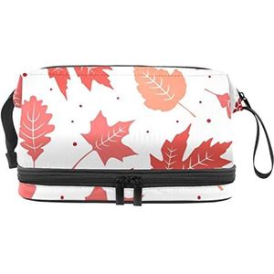 Grote capaciteit reizen cosmetische tas,Make-up tas,Waterdichte make-up tas organisator, roze herfst bladeren patroon, Meerkleurig, 27x15x14 cm/10.6x5.9x5.5 in