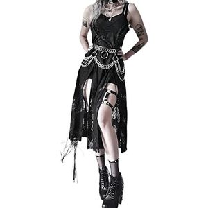 Vrouwen Gothic Jurken Goth Dark Gothic Lace Bandage Midi Jurken Vrouwen Grunge Black Punk Sling Partywear Kleding (Color : Black, Size : L)