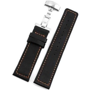Jeniko Zakelijk Casual Zwart Vierkant Lederen Horlogeband Riem Vlindergesp Heren Dames Armband 24 Mm (Color : Black-orange line, Size : 24mm)