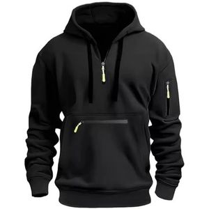 YOMACY Kwart Zip Lichtgewicht Pullover Mannen Lange Mouw Hoodies, Workout Running Actieve Hoodies, Vintage Tactische Jas Winter Camo Trui Jassen Met Zakken Militair Tactisch Sweatshirt, Zwart, S