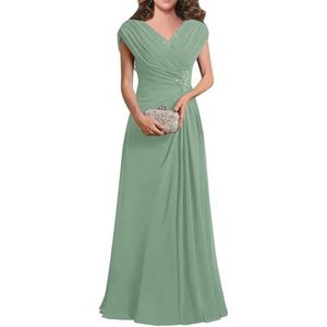 Dames chiffon avondgalajurken mouwloze moeder van de bruid jurk cocktailjurk grote maten, Eucalyptus, 32