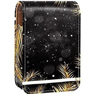 Gepersonaliseerde Lipstick Case Draagbare Make-up Tas Cosmetische Pouch Lippenstift Houder Make-up Organizer Kerst Gouden Boom Takken Met Zwarte Achtergrond, Meerkleurig, 9.5x2x7 cm/3.7x0.8x2.7 in