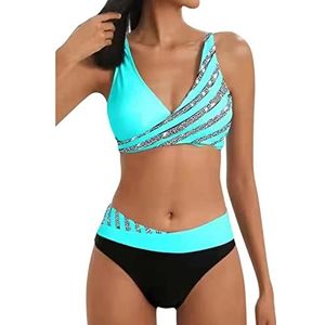 Gewatteerde push-up bikiniset voor dames, sexy halters, tweedelig badpak met cups, Kanpola triangel bikini top + string bikinibroek zwempak strandmode, 95, legergroen, 38