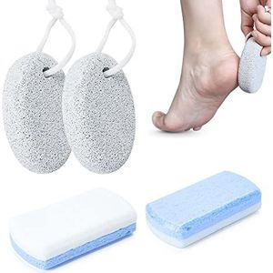 4 stuks puimsteen voor voeten, inclusief 2 stuks natuurlijke puimsteen, 2 stuks dubbelzijdige pedicure glassteen, voor voeten en handen peeling om dode huid te verwijderen