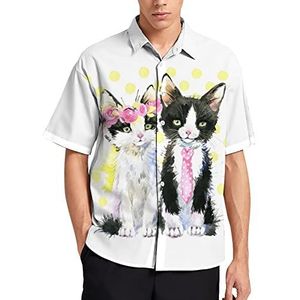 Aquarel Leuke Liefhebbers Katten Hawaiiaanse Shirt Voor Mannen Zomer Strand Casual Korte Mouw Button Down Shirts met Zak
