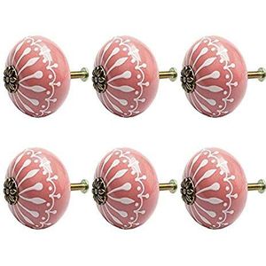 RetroKnobs, kastknoppen, Ronde deurknoppen, 6 stuks lantaarn keramische deurknoppen vintage shabby chic kast lade handgrepen (grijs) / roze (Color : Pink)