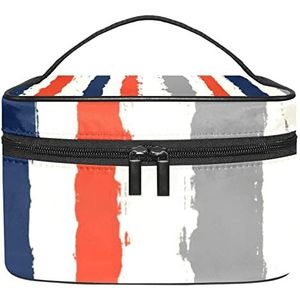 Splashing Inkt Navy Rood Grijs Gestreepte Make-up Organizer Bag, Reizen Make-up Tas Organizer Case Draagbare Cosmetische Tas voor Vrouwen en Meisjes Toiletartikelen, Meerkleurig, 22.5x15x13.8cm/8.9x5.9x5.4in