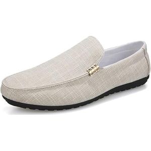 Herenloafers Schoenen Ronde neus Doek Loafer Schoenen Comfortabel Antislipbestendig Party Casual Slip On (Color : Beige, Size : 43 EU)