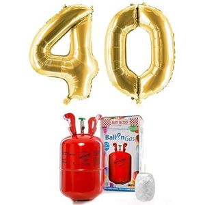 PARTY FACTORY Helium Set ""40"" met XXL nummer ballonnen, ballongas en ballonkoord - voor verjaardag, jubileum, verjaardag; goud, zilver, zwart, roze, roségoud, veelkleurig (goud)