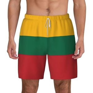 EdWal Vlag van Litouwen Print dubbellaags strandshort,Heren zwembroek sneldrogende zwemshorts boardshorts, Wit, XXL