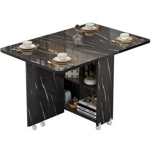 Uitbreidbare Herfstblad Opklapbare Eettafel, Uitbreidbare Vlindertafel Met 2-laags Opbergplanken Met Universele Wielen, Ruimtebesparende Eettafel For Kleine Restaurantkeuken (Color : Black, Size : 5