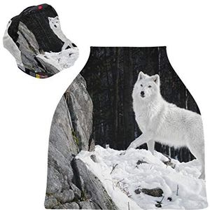 Witte Sneeuw Wolf Baby Autostoelhoes Luifel Stretchy Nursing Covers Ademend Winddicht Winter Sjaal voor Baby Borstvoeding Jongens Meisjes