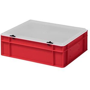 Design Eurobox Stapelbox, opslagcontainer, kunststof doos in 5 kleuren en 16 maten, met doorzichtige deksel (mat), rood, 40 x 30 x 13 cm