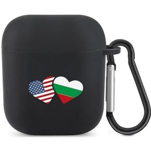 Bulgarije Amerikaanse vlag hart Bulgaarse Amerikanen liefde schattig hoesje voor AirPods 2 & 1 schokbestendige beschermende hoofdtelefoon gevallen cover met sleutelhanger voor mannen vrouwen