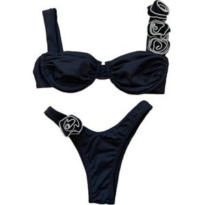 Tweedelige dames sexy rugloze bikiniset, schattig dameszwempak, driehoekige badkleding for strand en vakantie(Color:Black,Size:L)