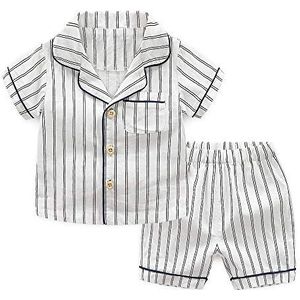 Fansu Pyjama voor kinderen, meisjes, jongens, baby, katoen, korte mouwen, ronde hals, Pjs zomer gestreept bedrukt 2 stuks set tops shirts & shorts nachtkleding kinderen outfit leeftijd 2-7 jaar