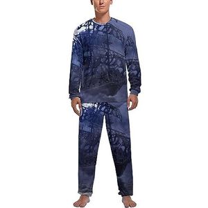 Zeilende piraat spookschip zachte heren pyjama set comfortabele lange mouwen loungewear top en broek geschenken M