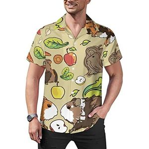 Cavia en fruit casual overhemden met knopen voor heren, korte mouwen, Cubaanse kraag, T-shirts, tops, Hawaiiaans T-shirt, S