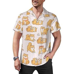Kawaii Shiba Inu Dogs Casual Button-Down Shirts Korte Mouw Cubaanse kraag Tees Tops Hawaii T-shirt M