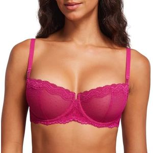 DOBREVA Balconette Beha Dames met Beugel Dirndl Push Up Sexy Beha's Kant Grote Maten Ongevoerd Roze Granita 80C