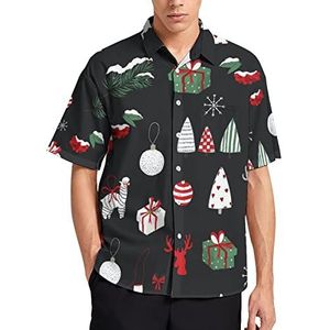 Vrolijk kerstpatroon Hawaiiaans shirt voor heren, zomer, strand, casual, korte mouwen, button-down shirts met zak