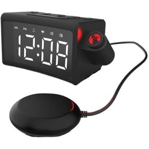 180° Roterende Digitale Projectie Gebogen Radiowekker Radioprojectie Enkele Wekker Trillingen For Zware Slapers Duidelijke Projectie(Shock)