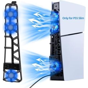 Tolesum Ventilator voor PS5 Slim met kleurrijk ledlicht, stille ventilator met temperatuurregeling voor PS5 Slim DE/UHD-console, 3 modi, zwart, niet voor PS5/PS5 Pro