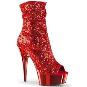 WDUDSUDUW Dameslaarzen, elegant, open teen, enkelhoog, voor feest, schoolbal, discotheek, Rood, 46 EU