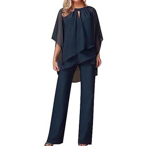 Sawmew Broekpak Dames Zomer Tweedelig Tule Avondpak Sets Tweedelig Chiffon Overhemd en Hoog Getailleerd Broekpak Elegante Vintage 2-delige Set Outfit Cocktailparty Feestelijk Broekpak (Color : Dark b