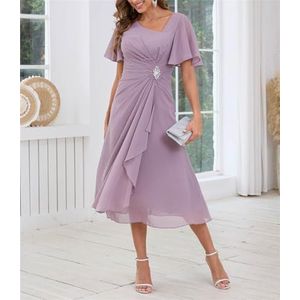 WSEYU Chiffon moeder van de bruid jurken asymmetrische thee lengte moeder van de bruidegom jurken voor bruiloft, Stoffige Roos, 34