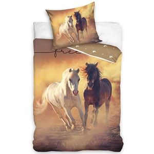 termana Paarden beddengoed set 135x200 · Meisjesbeddengoed Paardenmotief Freedom · kussensloop 80x80 + dekbedovertrek 135x200 cm - 100% katoen