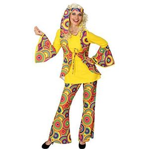 Amakando Hippiekostuum dames Flower Power dameskostuum XL 46/48 70-pak hippiekostuum carnaval kostuums kleurrijk peace carnavalskostuum Woodstock jaren 60 damespak