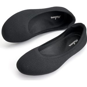 Mabove Ballerina's platte orthopedische schoenen voor dames, comfortabele blotevoetenschoenen, slip-on schoenen, zwart, 38 EU