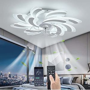 LED 50W Plafondventilator met verlichting, Stille Ventilator plafondlamp, Modern Dimbaar Plafondventilatorlamp voor Woonkamer Slaapkamer Keuken, Verstelbare 6 snelheden, Wit 80CM
