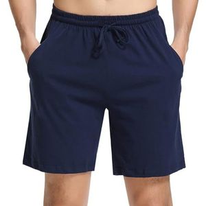 Irdcomps Pyjamabroek voor heren, katoen, korte pyjamabroek, slaapbroek, slaapshorts, zomer, loungewear met zijzakken, S-XXL, Stijl 2-blauw, XXL