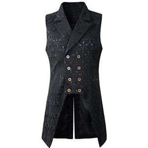 Nofonda Heren Gothic Steampunk Double Breasted Vest Brokaat Vest Tailcoat Vest VTG (zwart, Small)