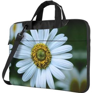 SSIMOO Witte Daisy stijlvolle en lichtgewicht laptop messenger tas, handtas, aktetas, perfect voor zakenreizen, Wit Madeliefje, 13 inch