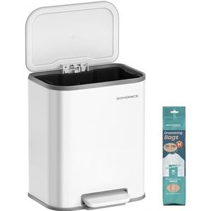 SONGMICS - LTB542W02 - Keukenprullenbak - Wolkenwit - 20 Liter - Pedaalemmer met Deksel