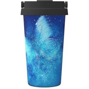 Blauwe sterrenhemel vlinder sterrenstelsel print reizen koffiemok lekvrije thermosbeker geïsoleerde beker voor kantoor camping