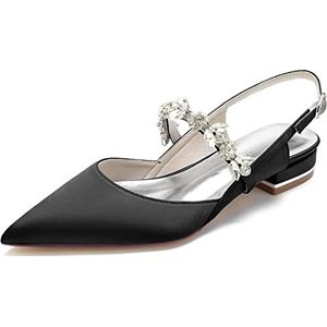 Dames Punta Bruidsflats Met Kristallen Slingback Satijnen Prom Avond Bruiloft Partij Jurk Flats,zwart,36 EU